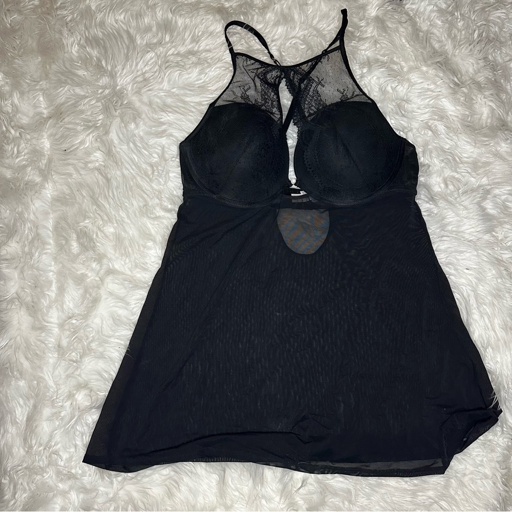 Auden High Neck Lacy 2 Piece Babydoll Lingerie Set Black Size XL - Picture 2 of 8